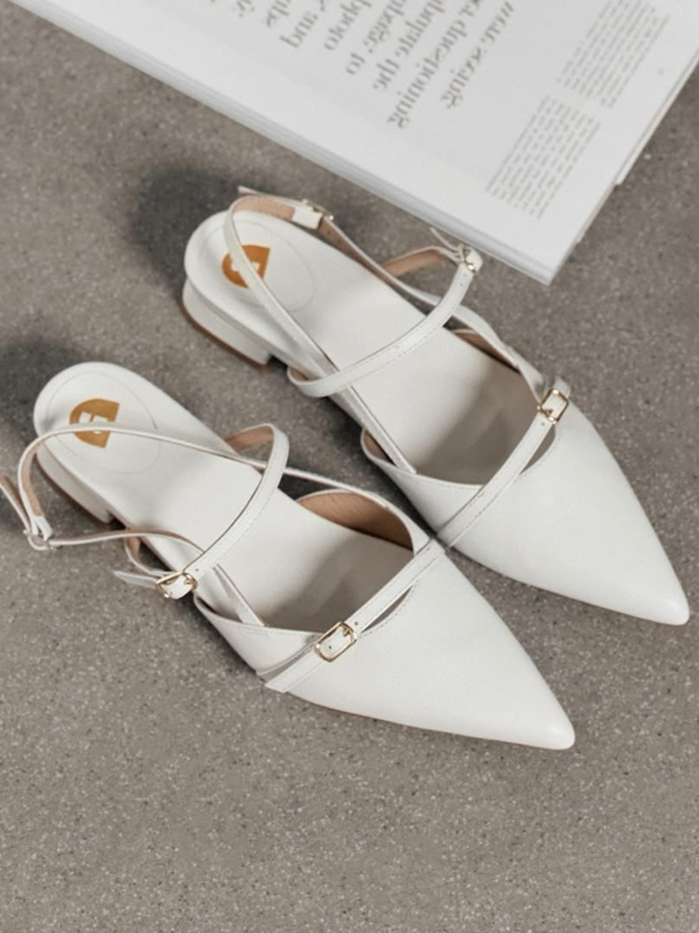 Bared Footwear Firecrown White Pointed Slingback Flats